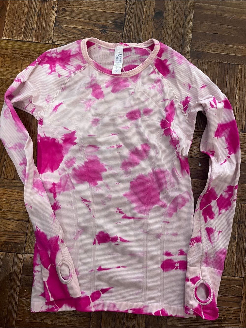 Ivivva Pink and White Tie-Dye Long Sleeve girls 12 Top